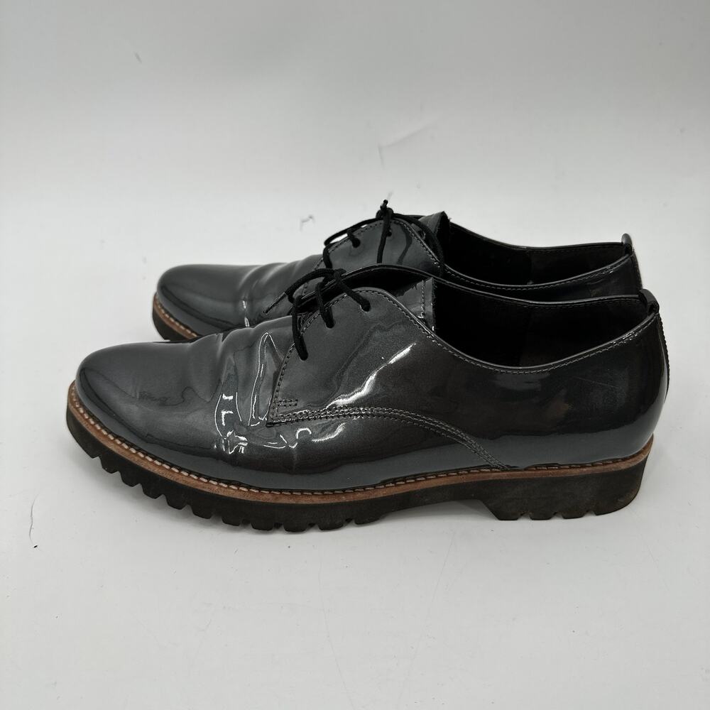 GABOR Comfort Silver Charcoal Patent Oxford Almond Toe Lace Up Shoe // 6.5 - Picture 5 of 11